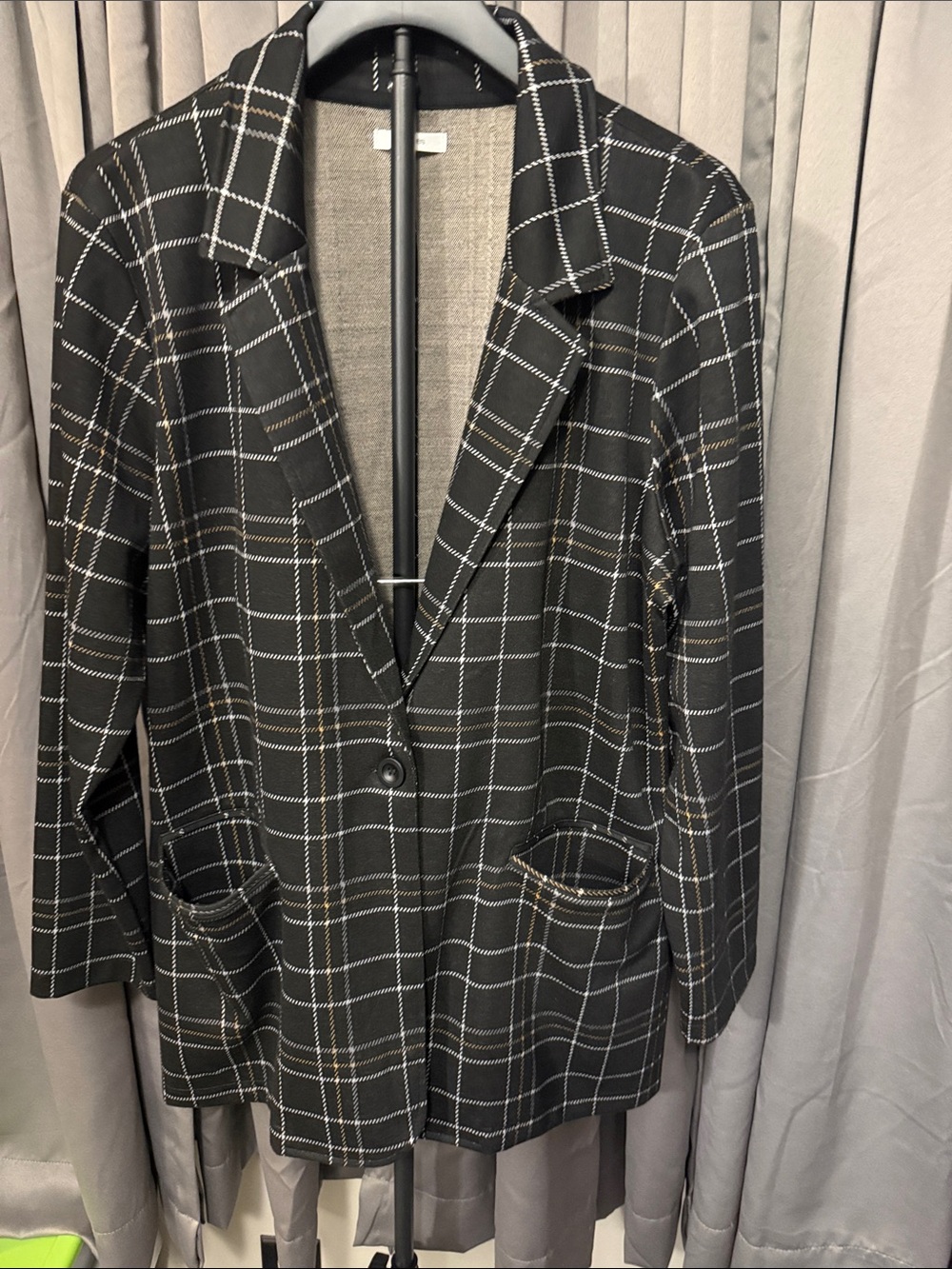 Maurices Black Plaid Blazer with White & Tan Windowpane